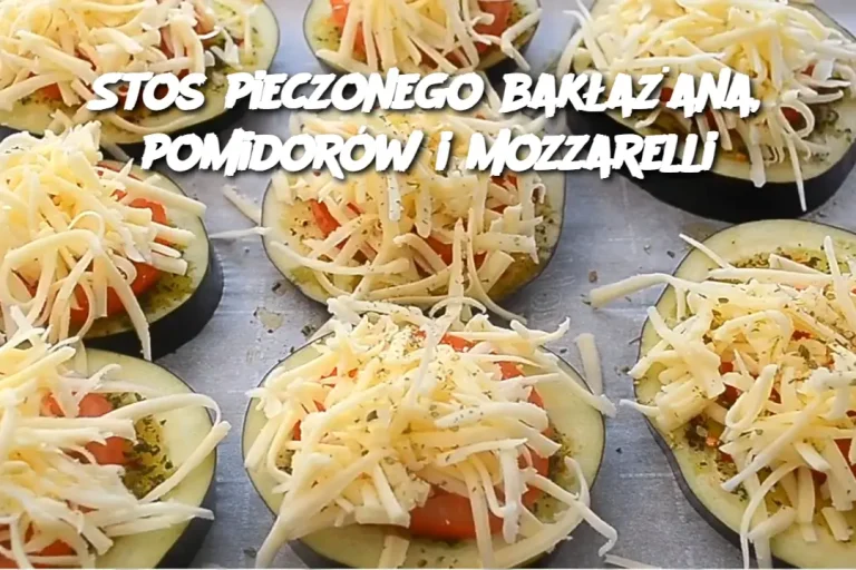 Stos pieczonego bakłażana, pomidorów i mozzarelli