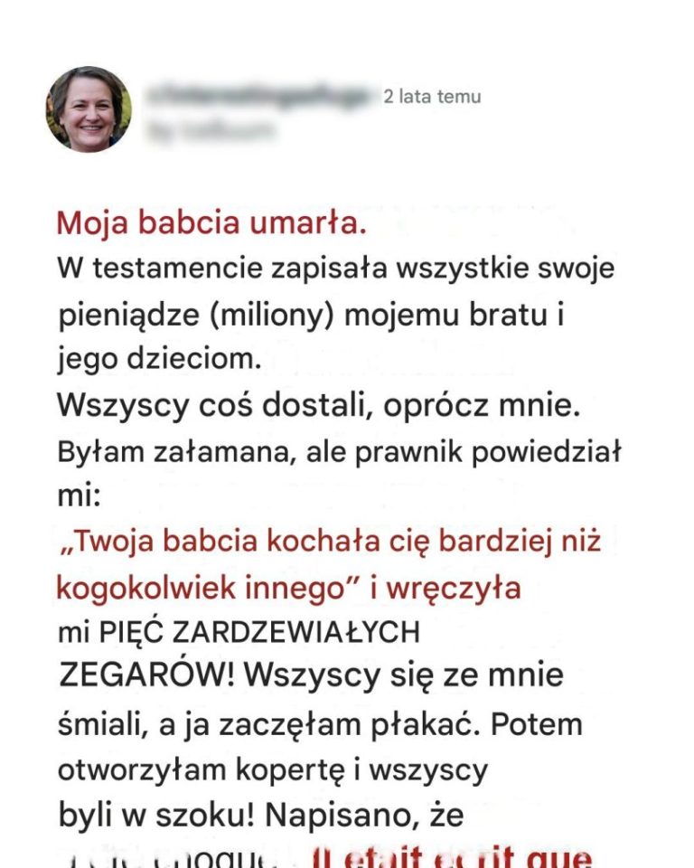 Linda dziedziczy stare zegary po babci, a jej chciwy brat dostaje dom. Nieświadomie otrzymała prawie 200 000 dolarów