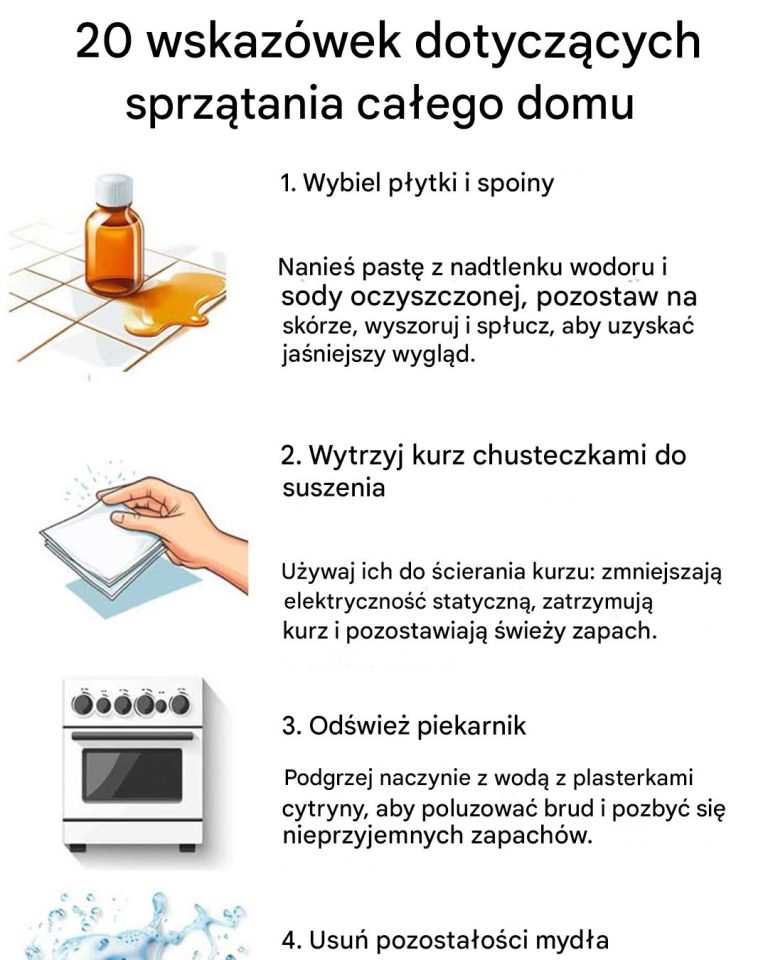 20 wskazówek dotyczących sprzątania domu