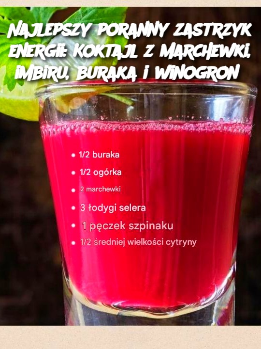 Najlepszy poranny zastrzyk energii: Koktajl z marchewki, imbiru, buraka i winogron